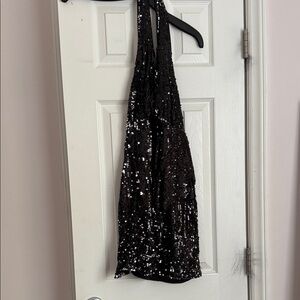 Black Sequin Halter Dress